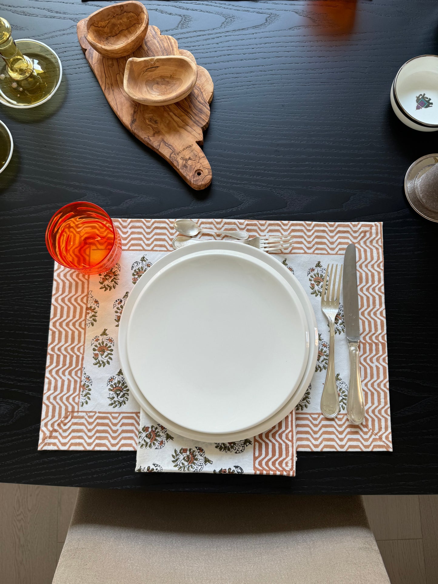 Set-Of-Two Geometric Block Printed Placemat and Napkin Set